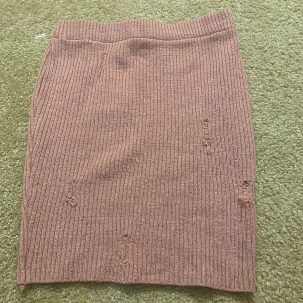 Distressed knit mini skirt